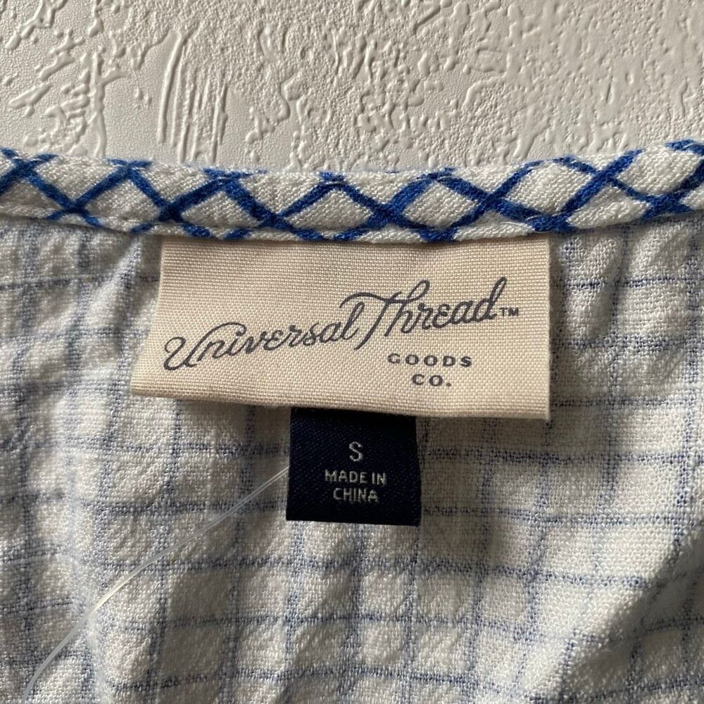Universal Thread Blue Check Ruffle Peplum Top Small - Picture 4 of 10